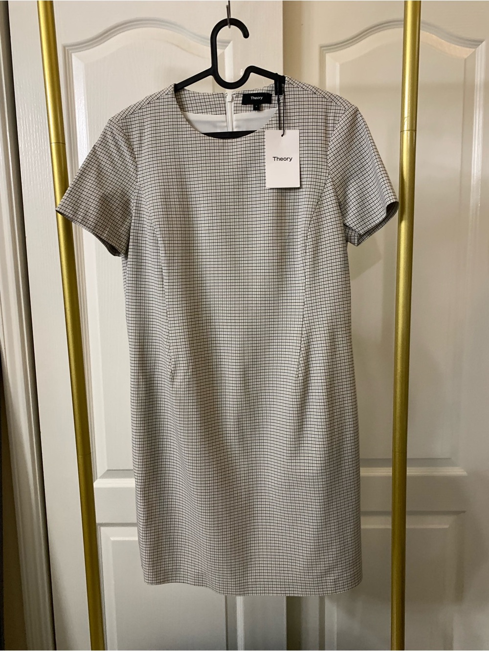 Theory Women's Short Sleeve Check Shift Dress